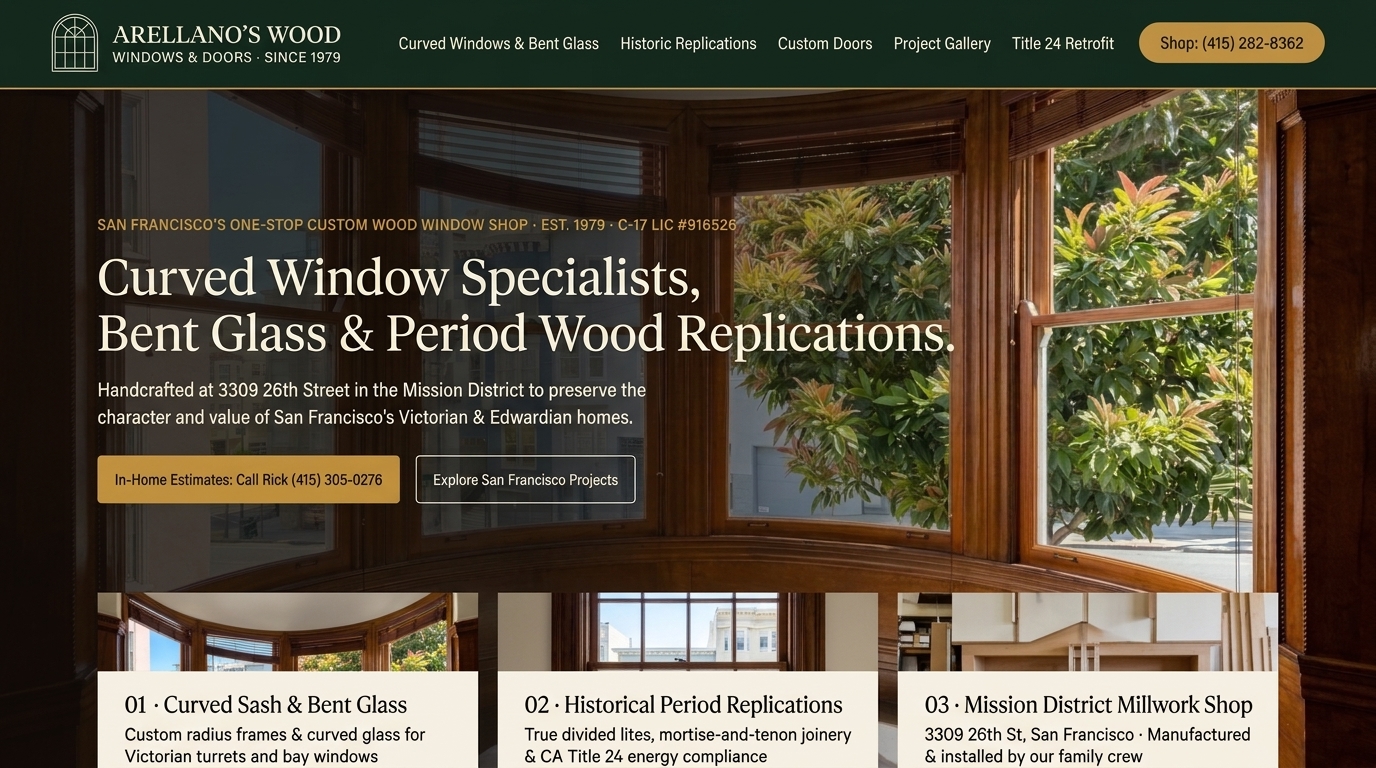 Proposed Arellano's Wood Windows and Doors homepage preview